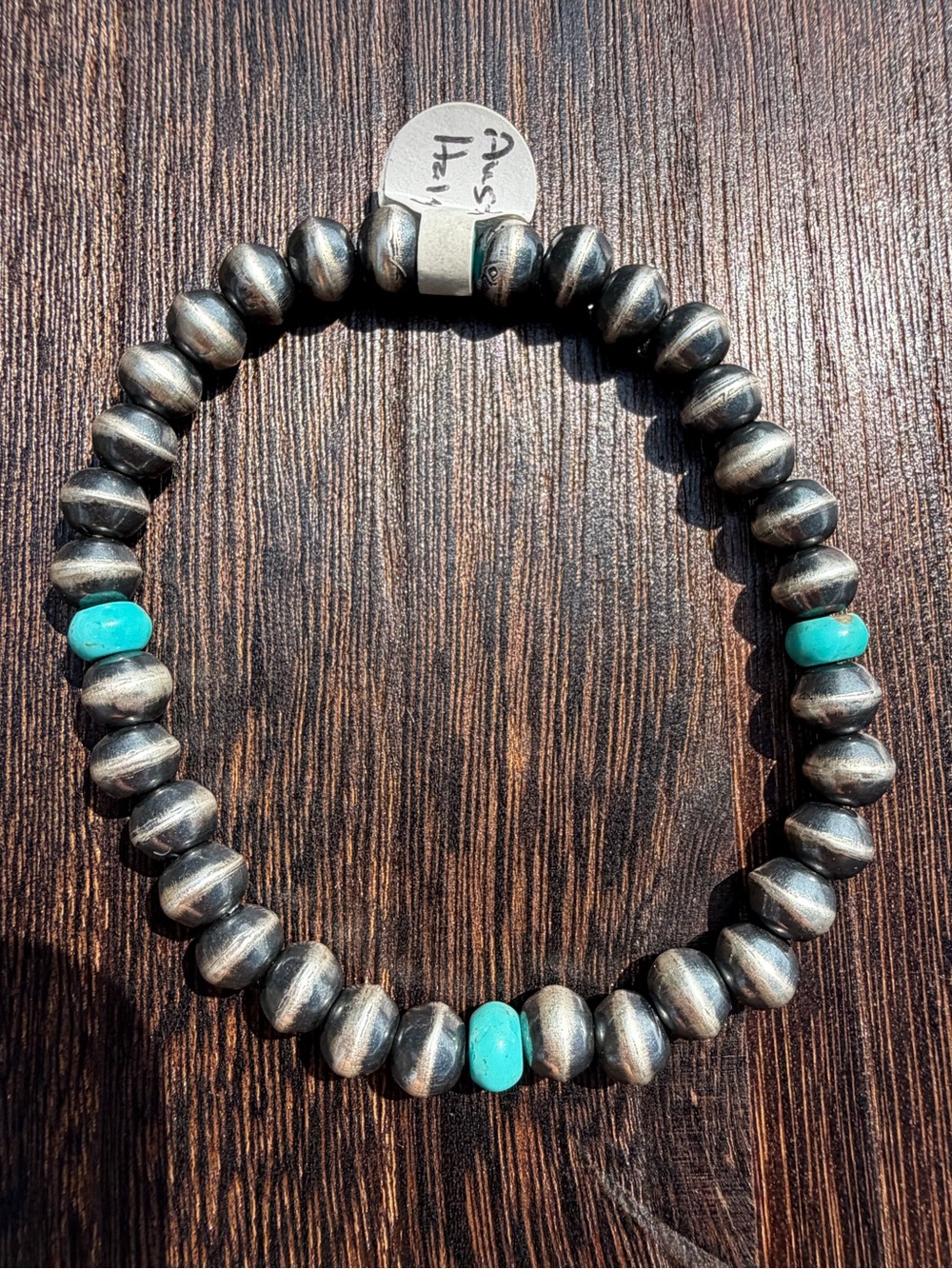 Handmade Navajo Pearl Stretch Bracelet- Sterling Silver- Signed by artist